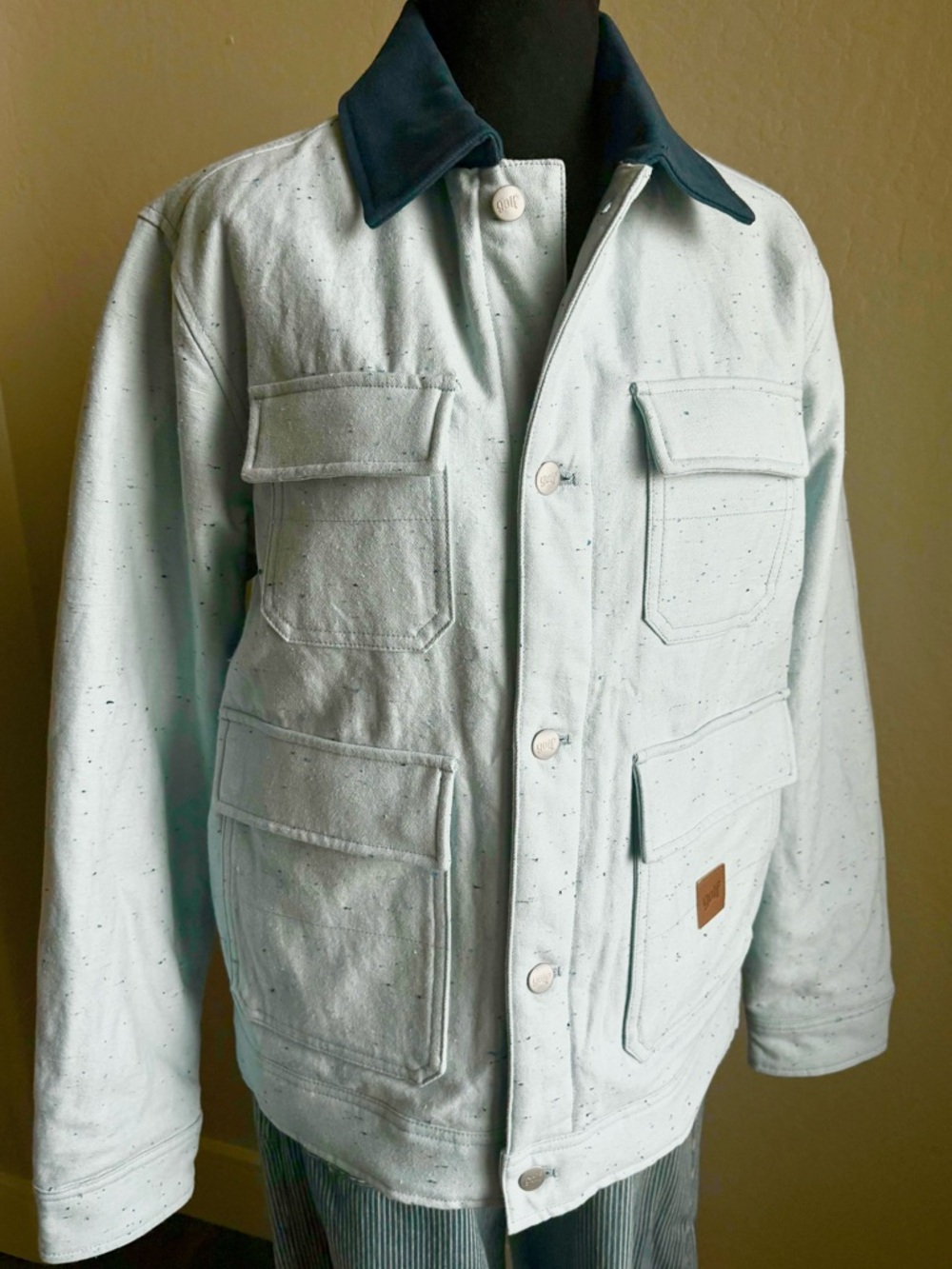 Men's Light Blue GOLF Wang Field Jacket with Contrast Dark Collar